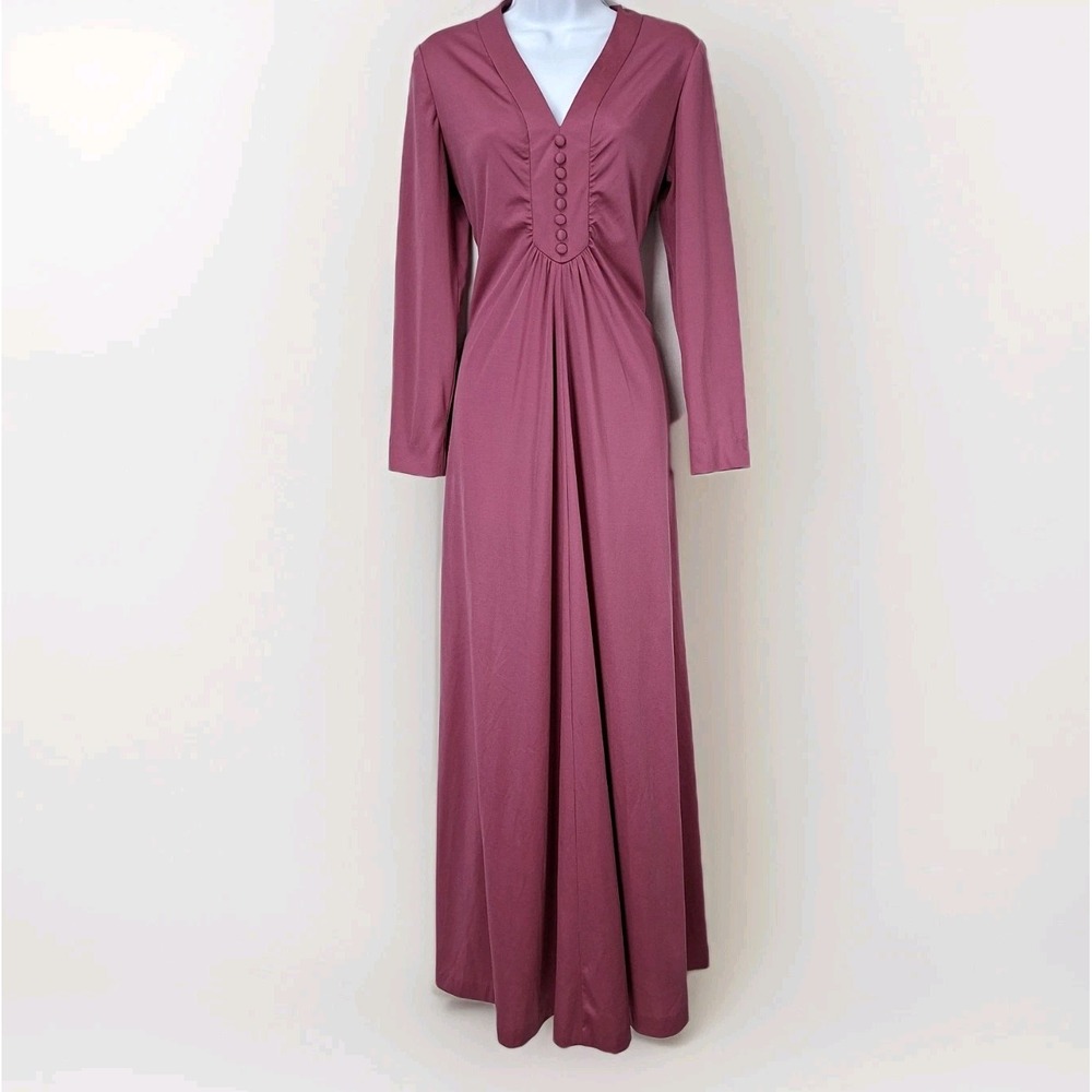VTG 70s Maxi Dress Mauve Mod Hippie Boho Hostess Prom Bridesmaid Handmade L